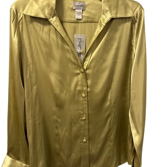 Chicos Silky Splendor Sara Beth Long Sleeve Shirt Haven Size M Blouse. NWT - Picture 12 of 12